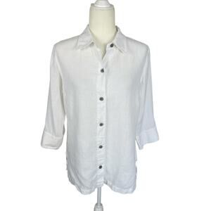Chico's Linen Button Front Top 3/4 Sleeve White Sz 0/Small Coastal Minimalist